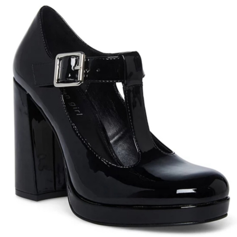Madden Girl Black Patent T-Strap Heels